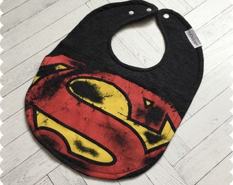 Superman Baby Bib, Recycled T-Shirt Baby Bib, Baby Shower, Baby Boy Gift, Superhero Bib