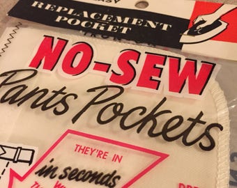 Iron On Pockets, No Sew Pants Pockets , Vintage , Quick and Easy , Replacement Pocket , Unopened