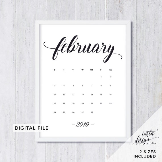 FEBRUARY 2019 Printable Pregnancy Baby Announcement Calendar