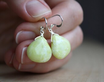 Yellow Stone Earrings . Jade Drop Earrings . Yellow Jade Earrings . Sterling Silver Gemstone Jewelry Handmade