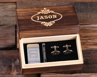 Personalized Gentleman's Gift Set Cuff Links, Money Clip, Tie Clip Groomsmen, Father's Day and Dad Men Boyfriend Christmas (025276)