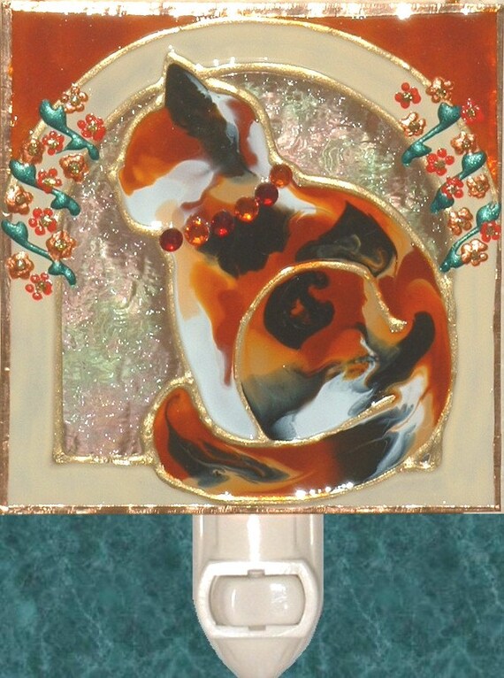 Calico Cat Night Light Handmade Cat Nightlight Stained Glass