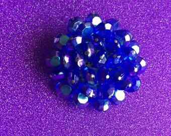 Large Vintage Blue Aurora Borealis Cluster Brooch
