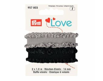 Black and grey elastic ruffle 2 x 1 m