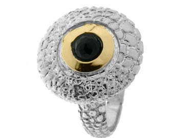 Silver and Gold ring, Black CZ Ring, Womens silver ring, Unique silver ring, handmade