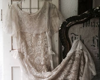 Stunning Wedding dress antique ,france ,brocante ,ca 1910