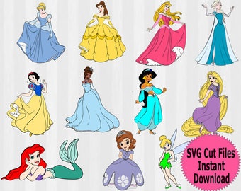 Disney Princess SVG Bundle, Disney svg files, princess svg, mermaid svg, cinderella svg, elsa svg, tinkerbell svg, svg files for silhouette