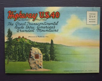 Highway U.S. 40 The Victory Highway Vintage Souvenir Foldout Folder Postcards