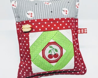Deluxe Pincushion - Cherries - Handmade - Pincushion with Pocket - Gift for Quilters - Gift for Sewers - Gift for Mom