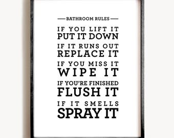 Bathroom rules PRINTABLE art,bathroom wall decor,bathroom printable art,shower art,flush toilet sign,flush the toilet, wash your hands sign