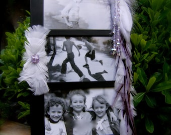 SALE Artistic Picture Frame - Crystal Angel - Collage Frame Embellished With Feathers and Jewels