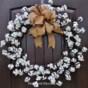 Large Cotton Wreath~Farmhouse Decor~Rustic Door Decor~Mother's Day Gift~Year Round Wreath~Interior Decor~Rustic Home~Country Chic~24-26" Dia