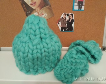Комплект из шапки и шарфа-Thick yarn-100% wool-Voluminous scarf and hat-Handmade