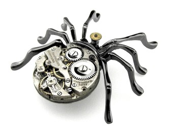 Tarantula Brooch - Black Widow Brooch - Gothic Spider Brooch - Steampunk Spider Pin - Halloween Spider Brooch Gift