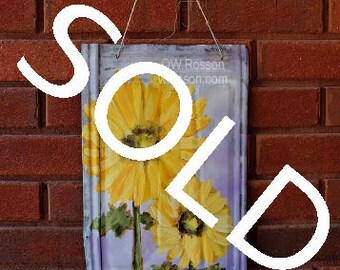 SOLD------------------Two Sunflowers, Painting, Garden, Patio, Porch, Outdoor, Art, Original Painting, Winjimir, Home Decor, Wall Art, Gift