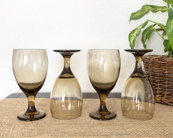 Set of 4 Vintage Gradient Smokey Amber Grey Stemmed Wine Glasses