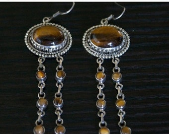 ON SALE Charming TIGER'S Eye Silver Earrings