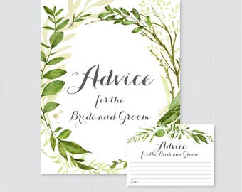 Printable Wedding Advice Cards - Greenery Advice for the Bride and Groom Cards & Sign, Green and White Wedding Reception Activity 0007