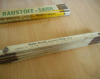 2x vintage-german-extension wood ruler centimeter measuring european wooden sliding industrial ruler, folding mechanism, 1980s germany