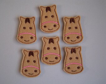 Tan Felt Machine Embroidered Horse faces - 021