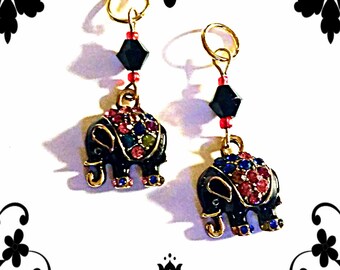 Hearing Aid Charms: Ornate Black Elephants with Glass Accent Beads!