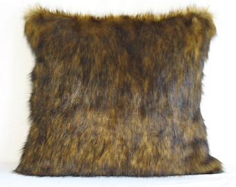 Siberian Sable Faux Fur Throw Pillow Cover 22"x22" Rich Accent Pillow Cover Soft Lush Sable
