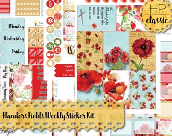 Happy Planner Sticker Kit - Weekly Sticker Kit Flanders Fields | Memorial Day Veterans Day Remembrance Poppies Poppy Faith Hope Love