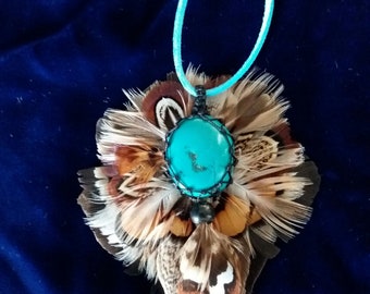 Unique turquoise feather pendant necklace.