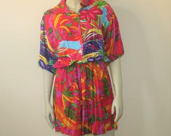 1980s Playsuit Romper Tropical Print Size Medium