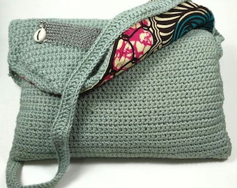 "CLUTCH" of crocheted cotton water green evening bag