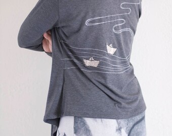Gifts for Her, Charcoal gray drape cardigan, Convertible Wrap, Drape knit cardigan , Open front cardigan- The creek and the paper boats
