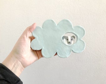 Badger in a Cloud - ceramic wall hanging