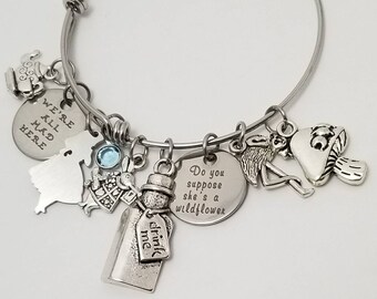 Alice in Wonderland Bracelet, Alice in Wonderland Charm Bangle, Alice in Wonderland Jewelry, Alice in Wonderland Gift
