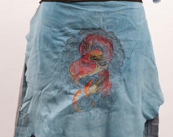 Blue leather battle skirt apron asian dragon wyrm embroidery larp fantasy fair costume water mage shaman sea pirate armor banner warcraft