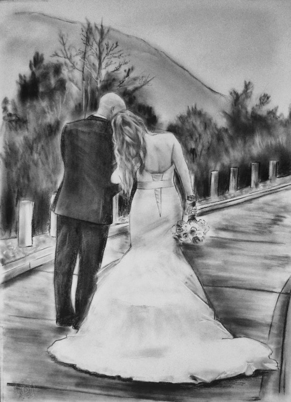 Custom charcoal portrait Romantic painting 2nd anniversary