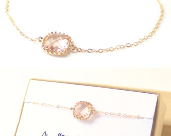 Bridesmaid Jewelry (Peach Champagne / Gold Single Square Bracelet BS1)