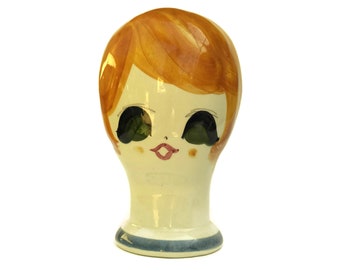 1960s Ceramic Head Mannequin by Quadrifoglio Made in Italy. Mid Century Hat and Wig Display Stand. Retro Home Decor.