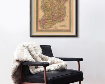 Ireland Vintage Map 1849, Ireland Map, Irish History Print, Historical Map, Home Decor, Antique Map- CP114