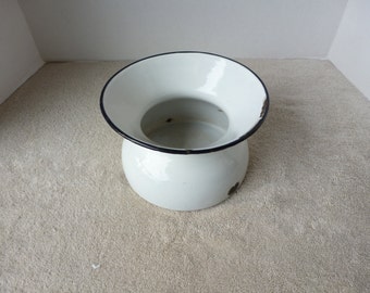 Vintage Spitoon, Enamel White with Black Rim, Early 20 Th Cent.