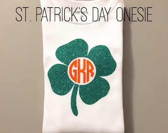 Monogrammed Shamrock Onesie | St. Patrick's Day Onesie