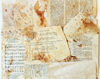 Coffee and Tea Dyed Vintage Paper Scraps, Paper Ephemera, Supplies, Scrapbooking, Mixed Media, Collage PE378