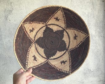 Wabi Sabi Coiled Basket Beige Dark Brown, Bohemian Decor Southwestern Decor Woven Basket Wall Decor, Wall Basket Weaving Jungalo Style