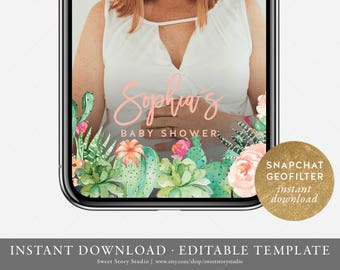 Succulent Baby Shower Snapchat Geo Filter | Editable Geofilter | Succulent, Cactus, Fiesta, Summer | DC010