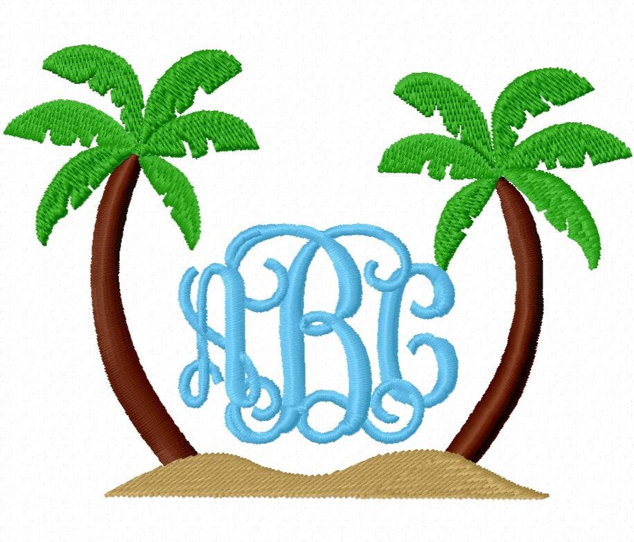 Palm Tree Monogram Embroidery Design Palm Tree Monogram Embroidery Design