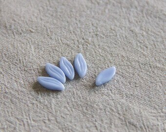 5 small baby blue periwinkle glass petals or leaves cabochons