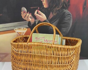 Vintage Wicker Shopping Basket/Vintage Wicker Handbag/Wicker Basket/Vintage Basket (Ref1993V)