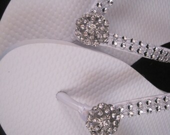 Katrina Bridal Flip Flops, Custom Flip Flops, Rhinestone Dancing Shoes, Bridal Sandals, Wedding Flip Flops Beach Wedding Bridal Shoes