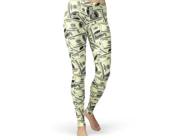 Dollar Print Cash Leggings, dollar leggings, cash leggings, dollar print, dollar pants, money print, US dollar, womens yoga pants