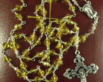 Catholic Rosary, Birthstone Rosary, Topaz, Swarovski Crystal, November Birthstone, Handmade Rosary, Unbreakable Rosary, Christian Gifts