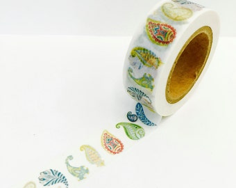 Paisley Blue Green Flower Paper Washi Tape Scrapbooking Decorate Sticker - Planners -Spring - Tea Party - Garden -(2189)